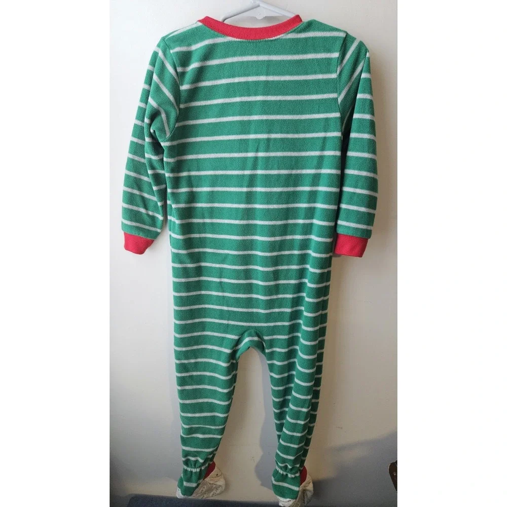 Carter's 3T Green Striped Santa Fleece Footed Pajamas Zip Sleeper‎ Christmas